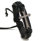 Men's Black Leather Cross Bracelet