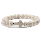 Cross Bracelet in White Natural Stones