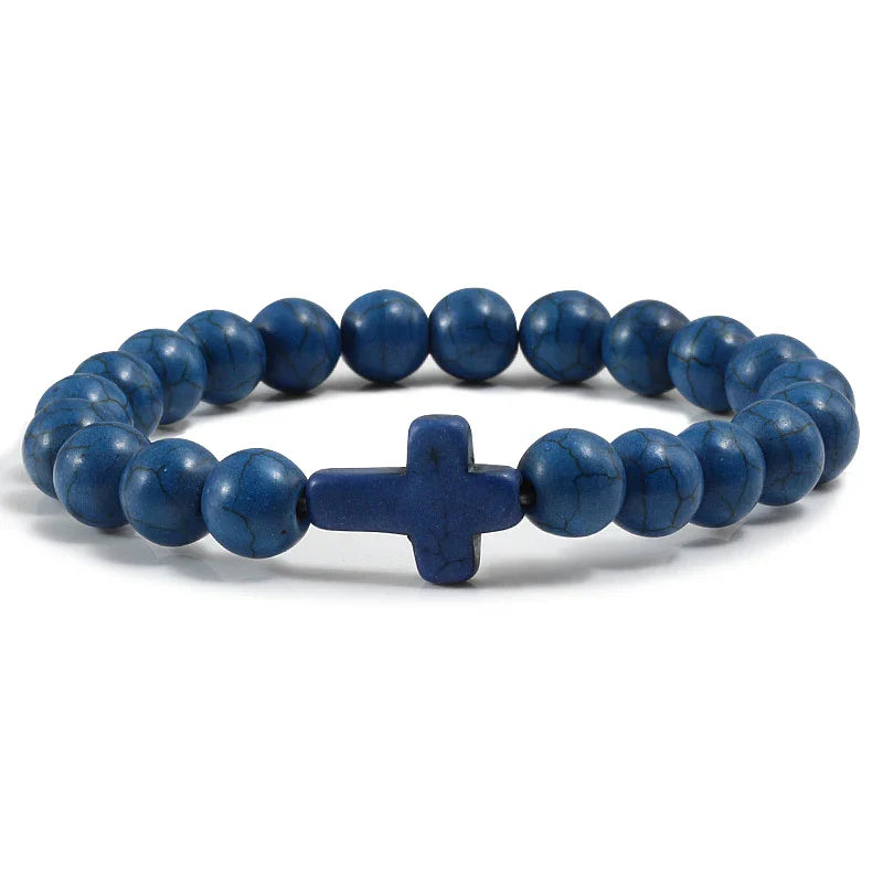 Cross Bracelet in Blue Natural Stones