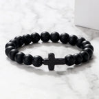 Cross Bracelet in Shiny Black Natural Stones