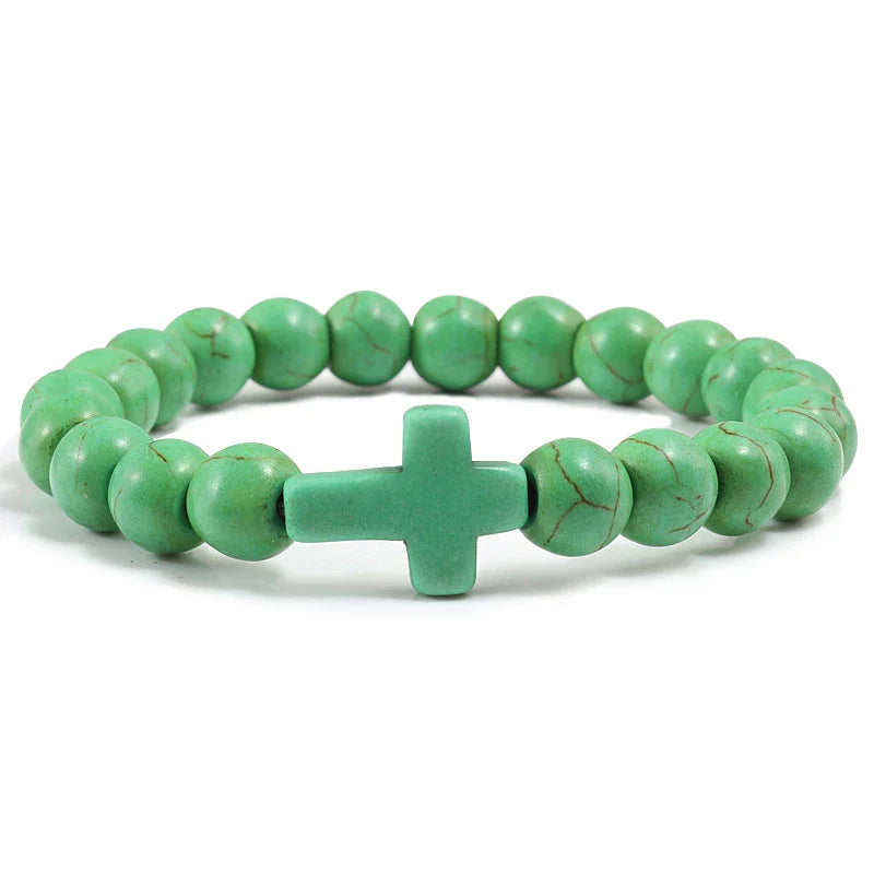 Bracelet Croix en Pierres Naturelles vert