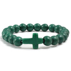 Cross Bracelet in Dark Green Natural Stones