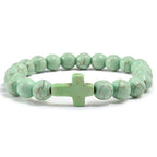 Cross Bracelet in Apple Green Natural Stones