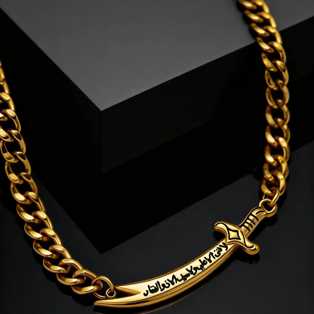 Bracelet cubain pour homme avec épée Ali Zulfiqar arabe or