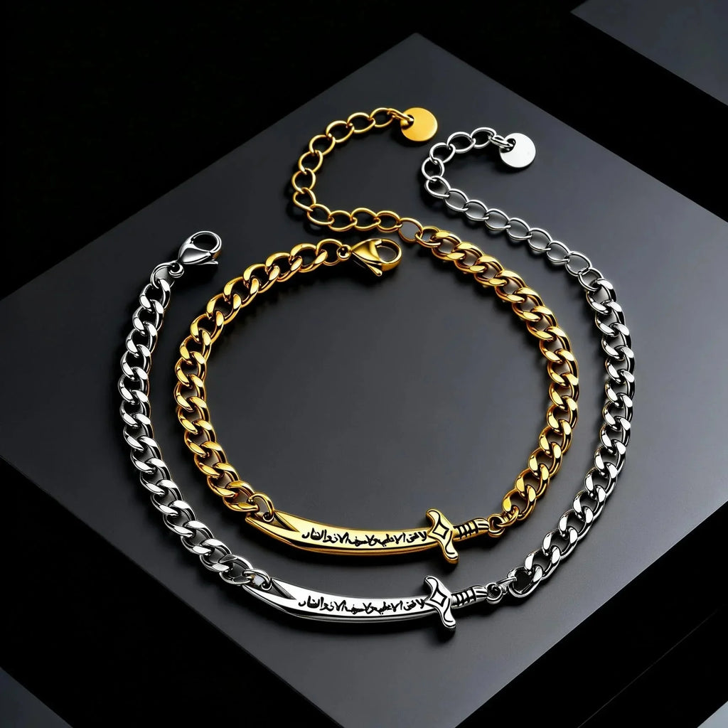 Bracelet cubain pour homme avec épée Ali Zulfiqar arabe argent