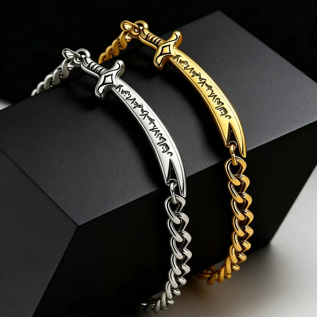 Bracelet cubain pour homme avec épée Ali Zulfiqar arabe or