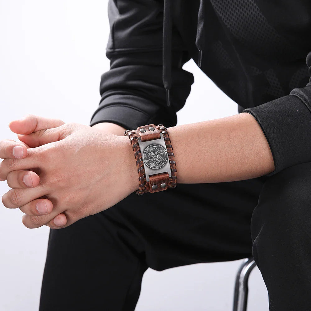 Leather Bracelet Pentacle Witchcraft Wiccan Chain 1