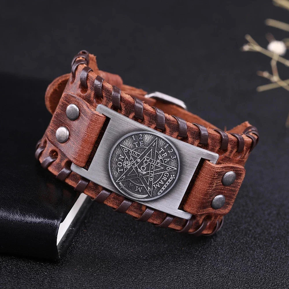 Leather Bracelet Pentacle Witchcraft Wiccan Chain 1