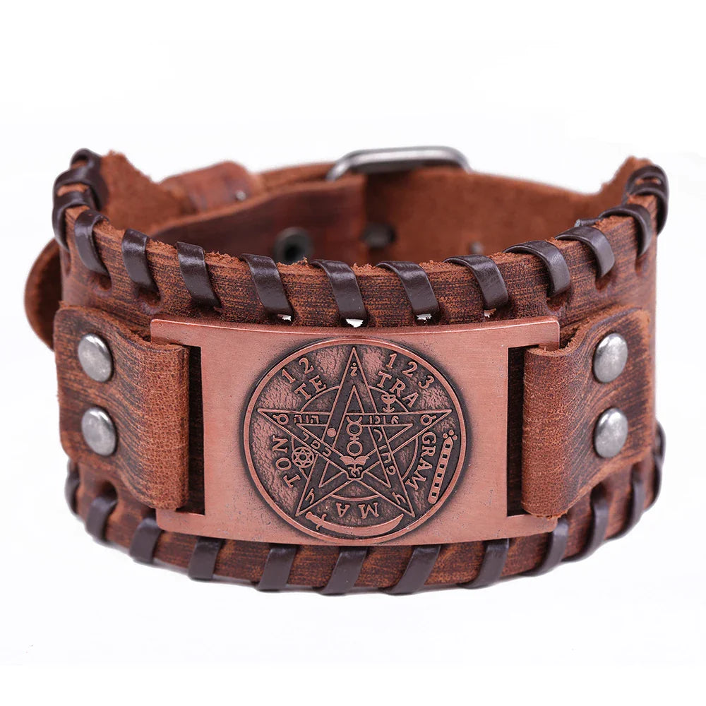 Leather Bracelet Pentacle Witchcraft Wiccan Chain 3