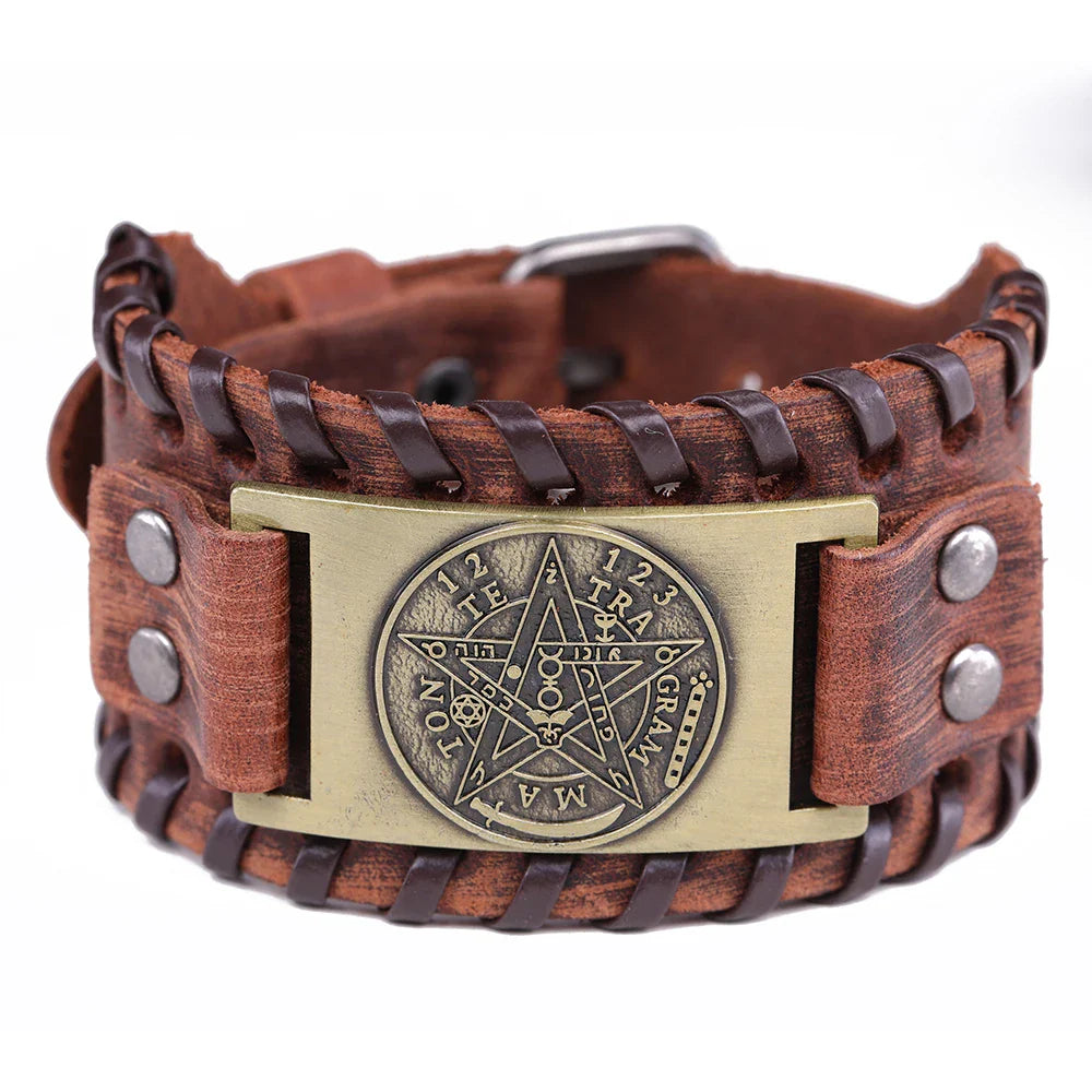 Leather Bracelet Pentacle Witchcraft Wiccan Chain 2