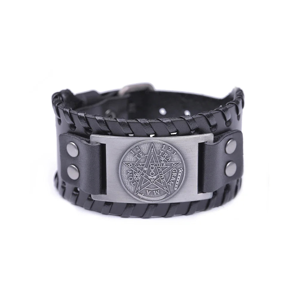 Leather Bracelet Pentacle Witchcraft Wiccan Chain 5