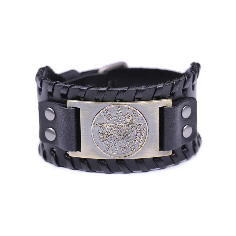 Leather Bracelet Pentacle Witchcraft Wiccan Chain 6