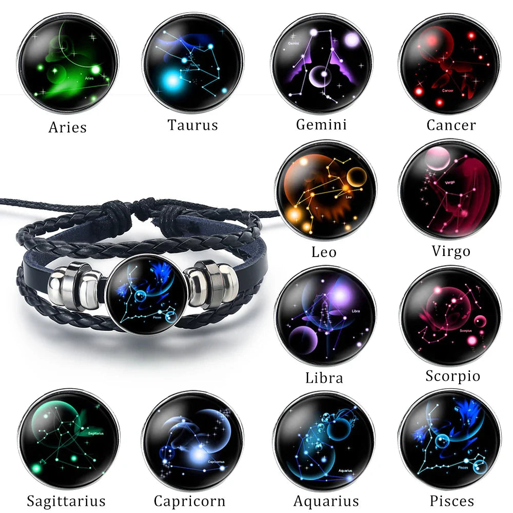 Leather Bracelet Zodiac Sign 12 Constellations