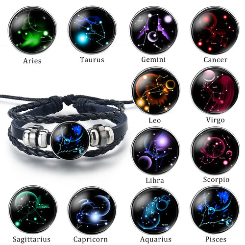 Leather Bracelet Zodiac Sign 12 Constellations