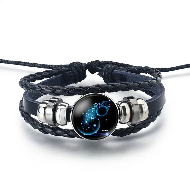 Leather Bracelet Zodiac Sign 12 Constellations Aquarius