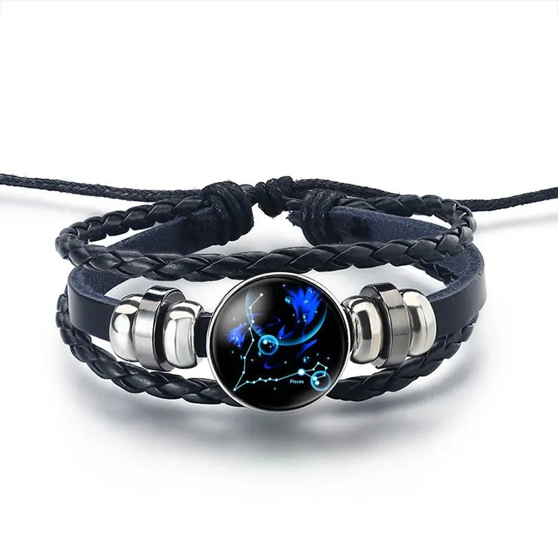 Leather Bracelet Zodiac Sign 12 Constellations Pisces