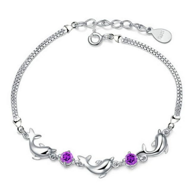 Purple Silver Dolphin Bracelet