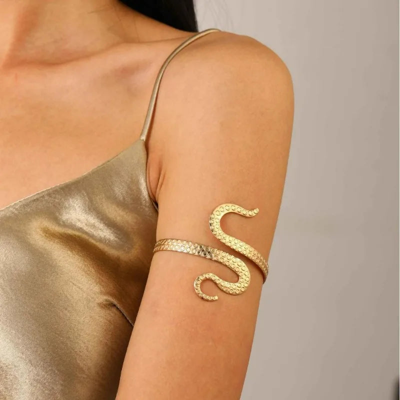 Women's Arm Bracelet Snake Tail - Arm Chain Ornament and Gold Biceps Jewelry