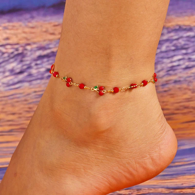 Ankle Bracelet with Cherry Flowers