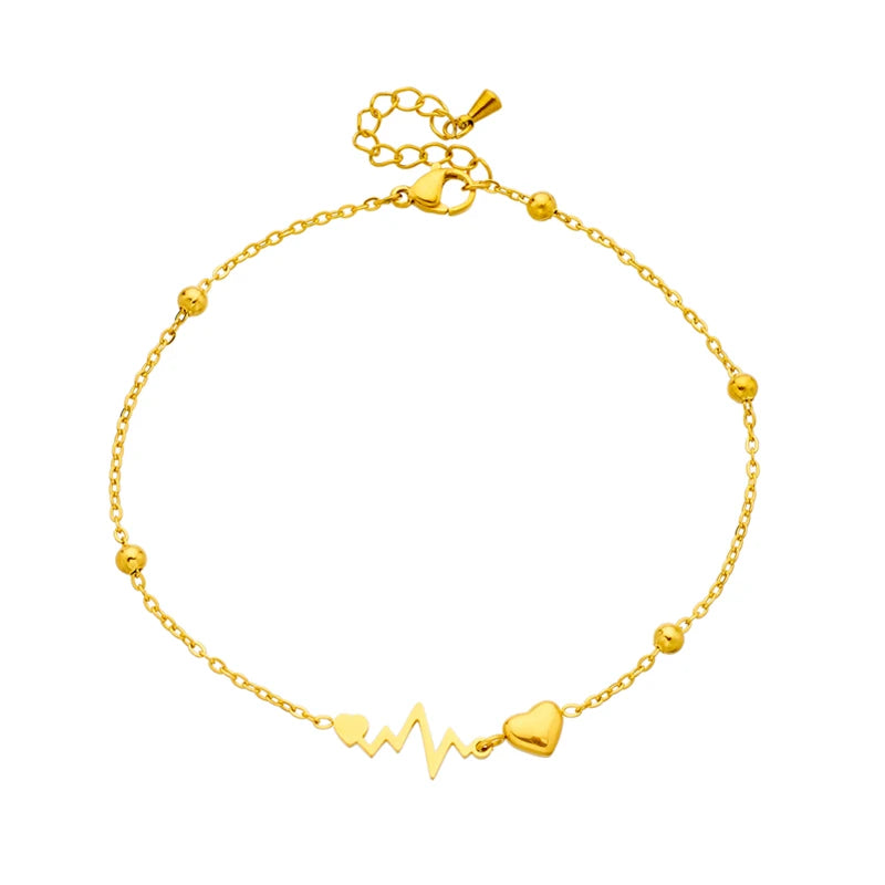 Ankle Bracelet with Hearts and Electrocardiogram