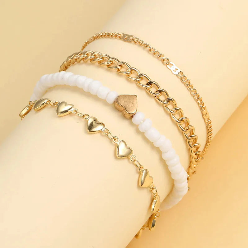 Ankle Bracelet with Heart Beads