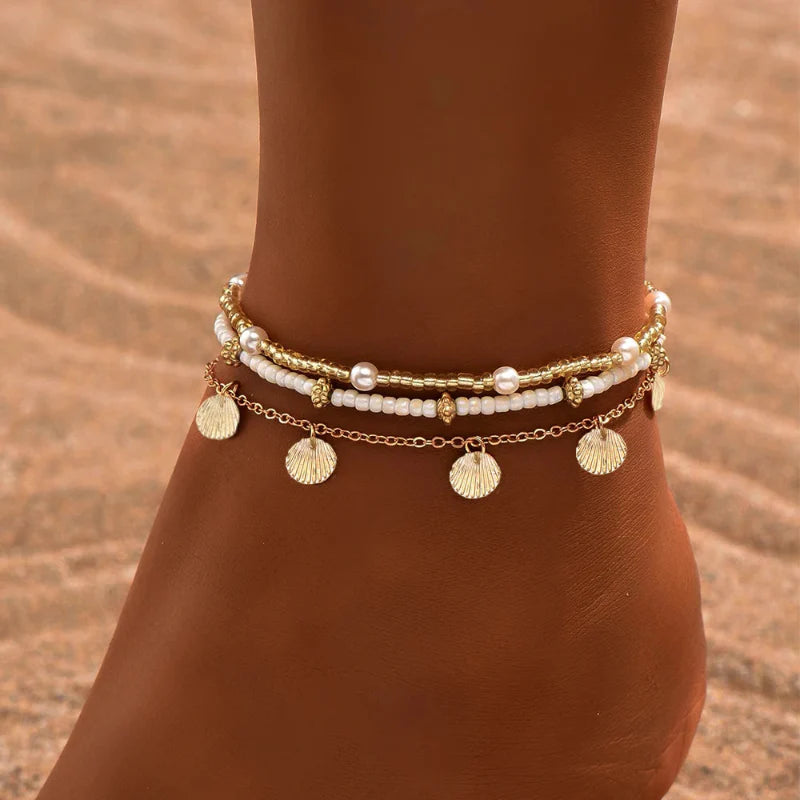 Ankle Bracelet with Shell Beads