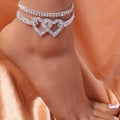 Bracelet de cheville coeur et strass pour femme