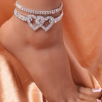 Bracelet de cheville coeur et strass pour femme