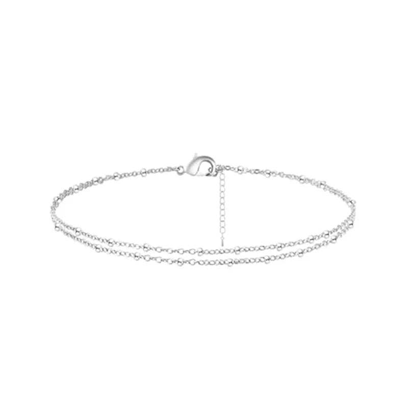 Thin Double Row Silver Ankle Bracelet