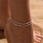 Thin Double Row Silver Ankle Bracelet