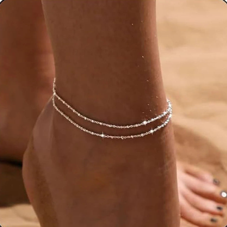Bracelet de Cheville Fin Double Rang argent