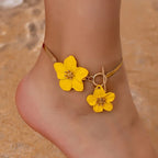Bracelet de cheville fleur pour femme jaune