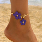 Bracelet de cheville fleur pour femme violet