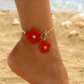 Bracelet de cheville fleur pour femme rouge