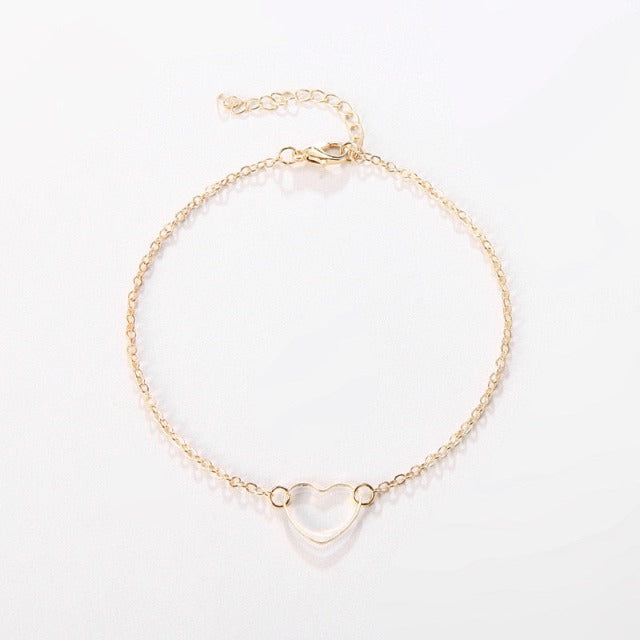 Ankle Bracelet for Women Heart Gold & Silver