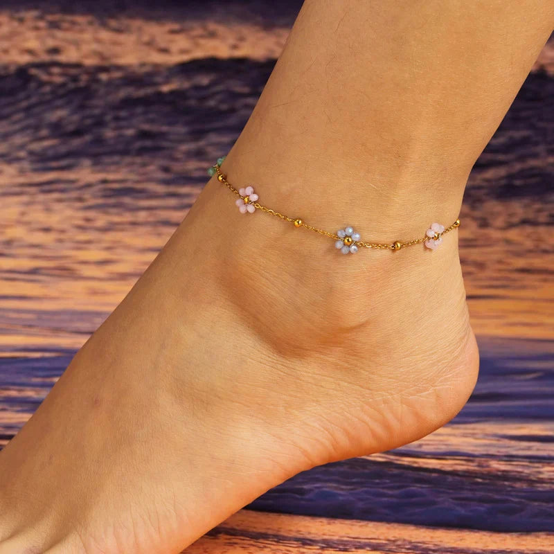 Ankle Bracelet with Colored Flowers