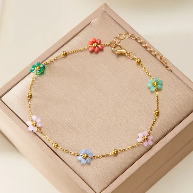 Ankle Bracelet with Colored Flowers