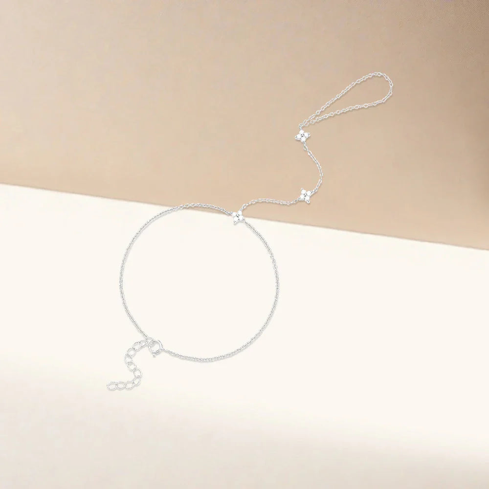 Hand Bracelet with Silver Zircon Flowers