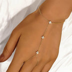 Hand Bracelet with Gold Zircon Flowers