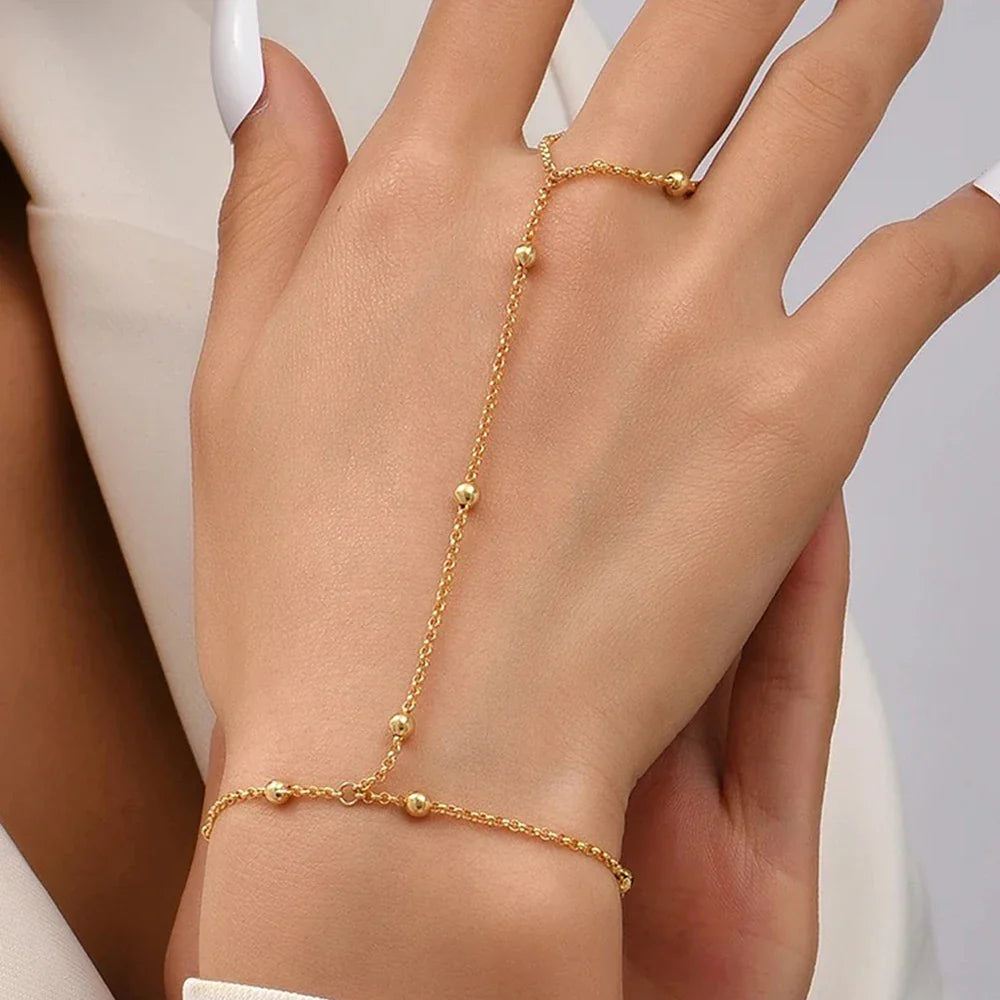 Hand Bracelet Balls Jewelry Woman Hand & Finger Chain gold