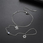 Bracelet de main et doigt avec pendentifs de protection juifs Chai, étoile de David et main de Fatma Chai argent