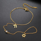 Bracelet de main et doigt avec pendentifs de protection juifs Chai, étoile de David et main de Fatma Chai or