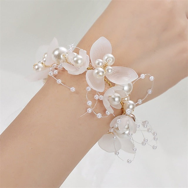 Wedding Bracelet Pearls and Flowers