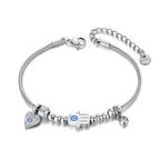 Protection Bracelet with Hand of Fatima and Blue Eye silver