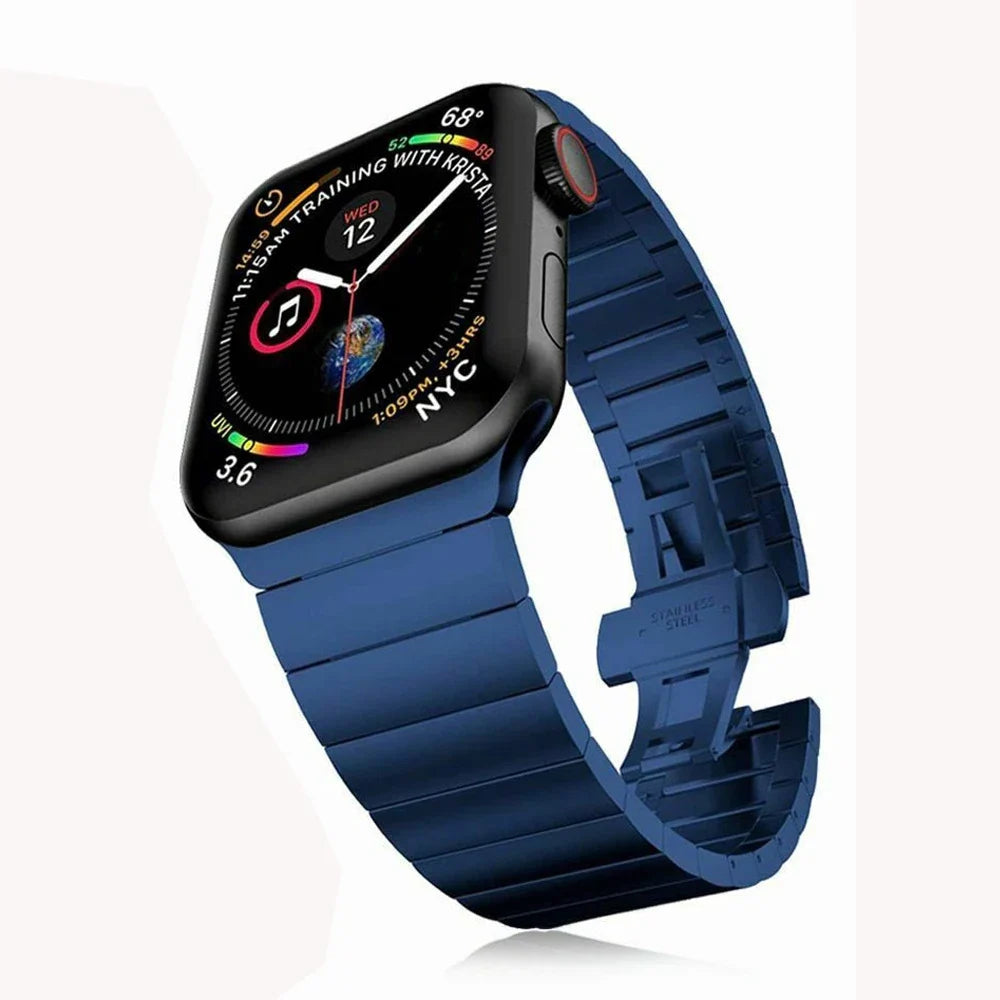 Bracelet de remplacement en acier inoxydable pour Apple Watch bleu