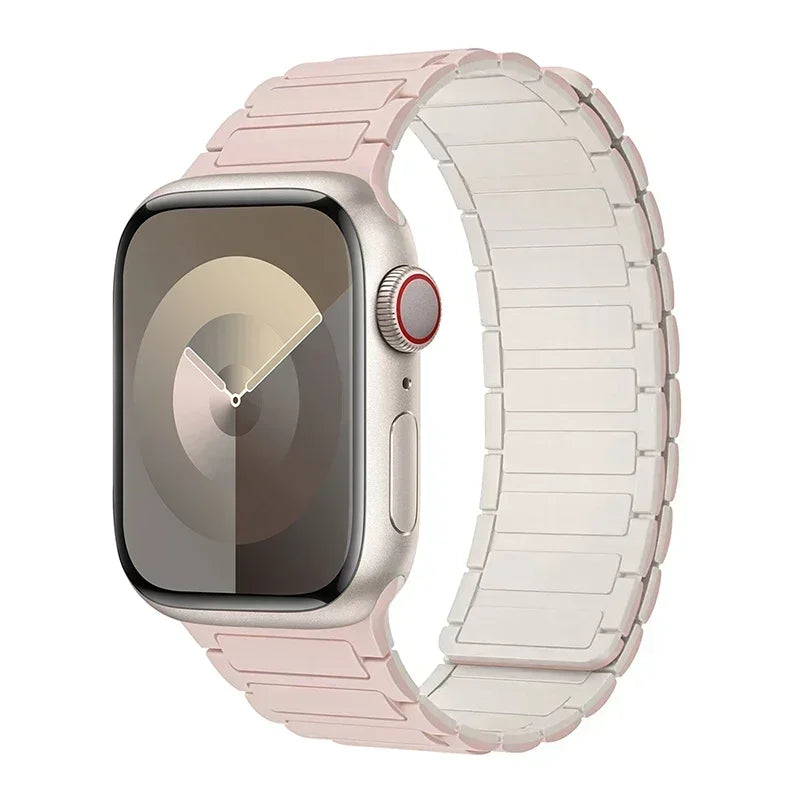 Bracelet de remplacement magnétique pour Apple Watch rose et blanc