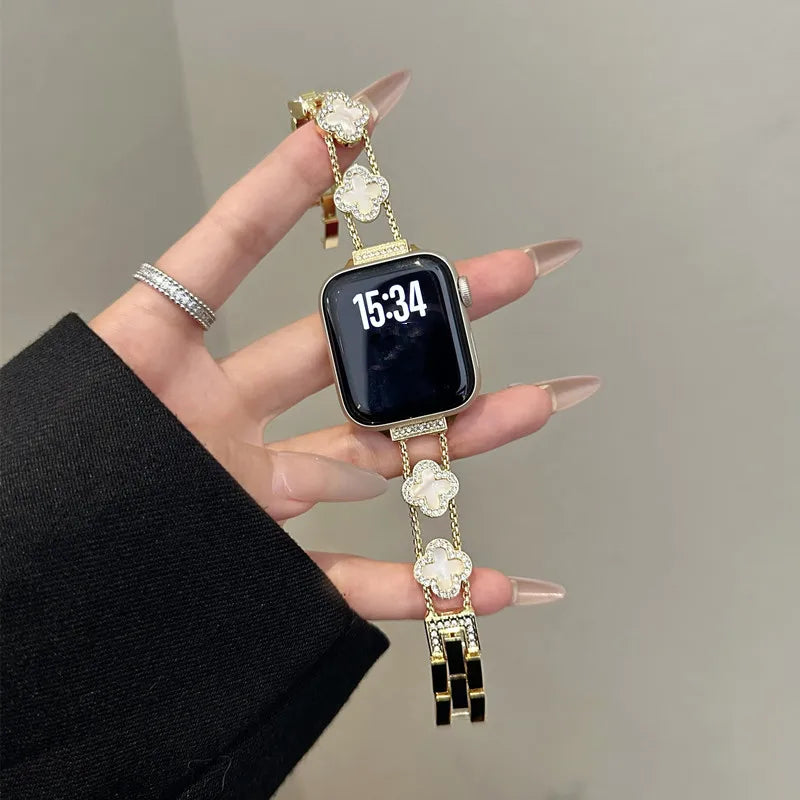 Bracelet de remplacement pour Apple Watch - design trèfle or
