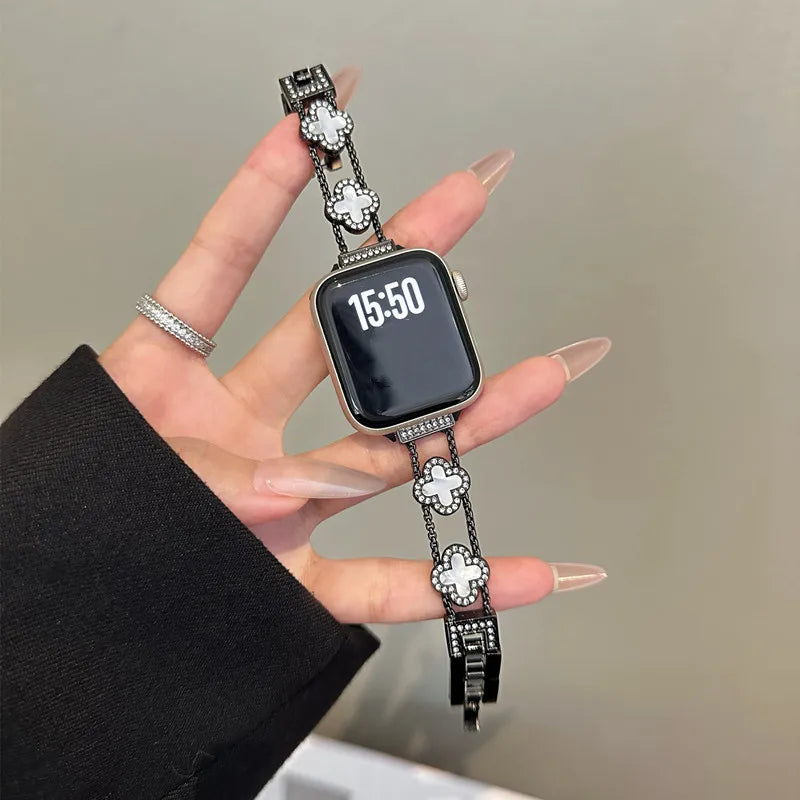 Bracelet de remplacement pour Apple Watch - design trèfle noir