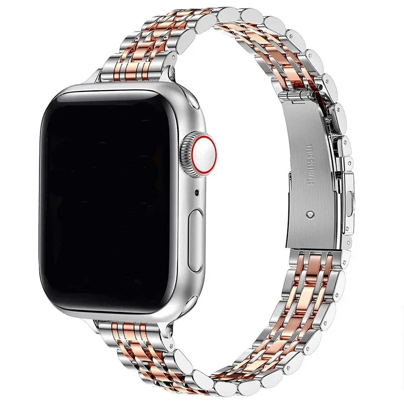 Bracelet de remplacement pour Apple Watch en acier inoxydable argent or rose