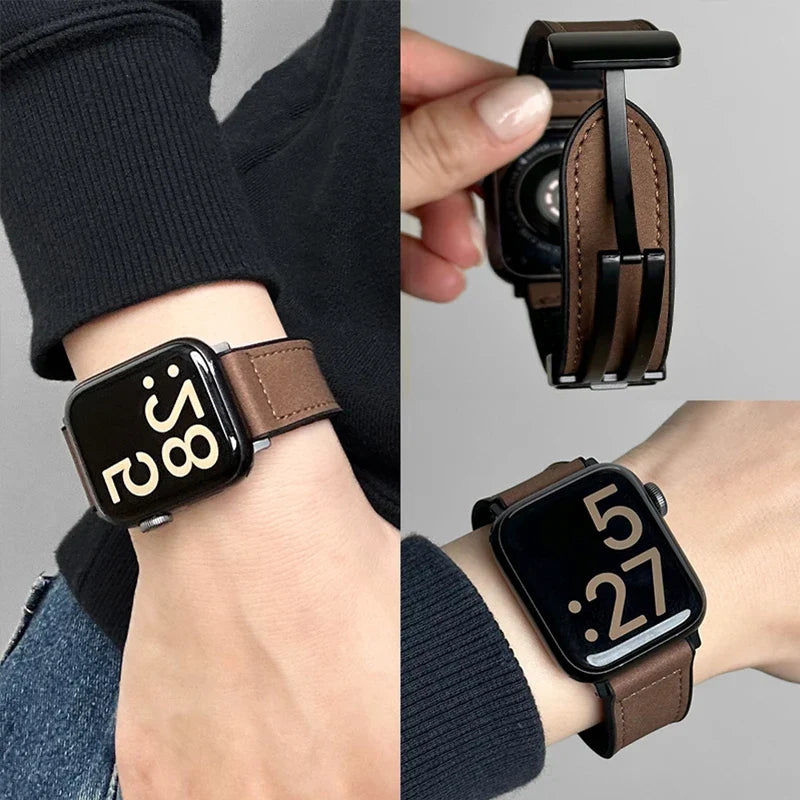 Bracelet de remplacement pour Apple Watch en cuir marron